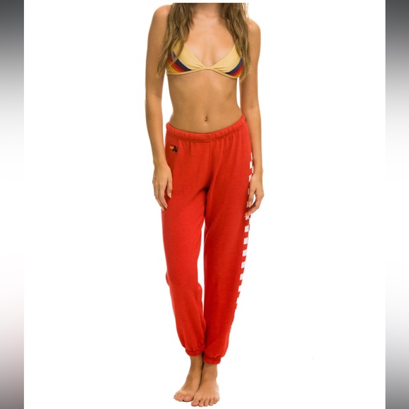 Aviator Nation CHECK LEG SWEATPANTS - RED // WHITE Small - Picture 4 of 7